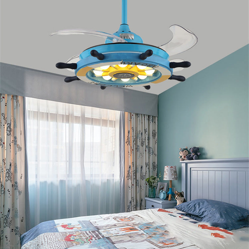 Mediterranean LED Pendant Fan Lighting Rudder Shaped Semi Flush Light with Metal Shade