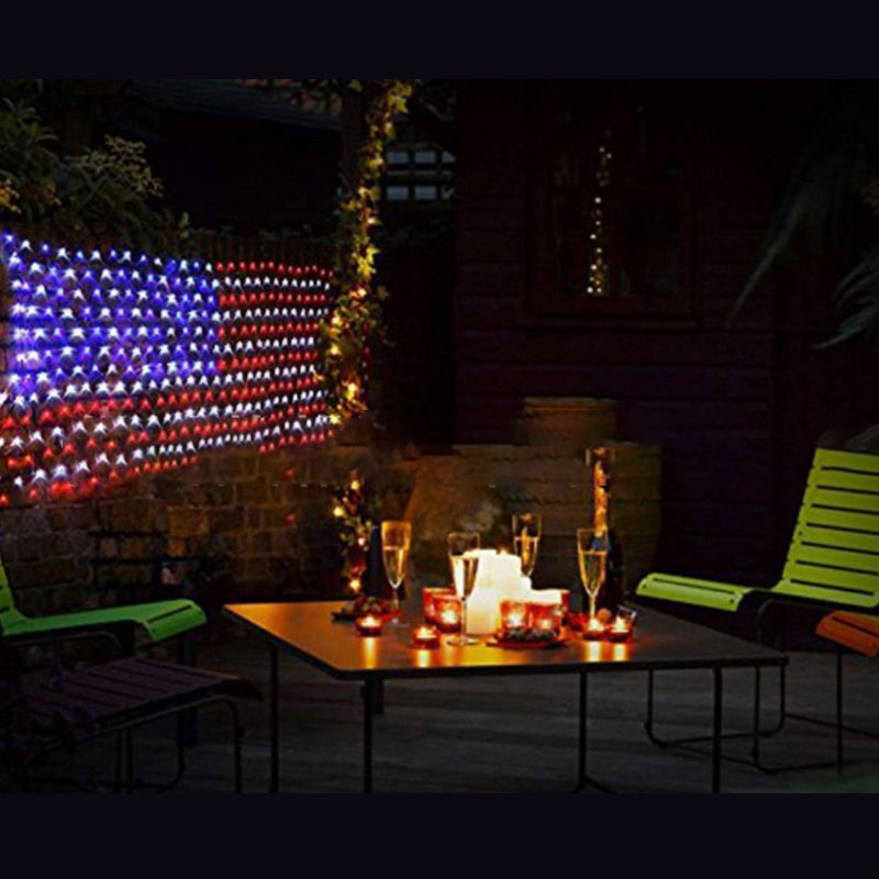 Red and Blue Flag Net String Light Decorative Plastic Solar LED Festive Light for Outdoor