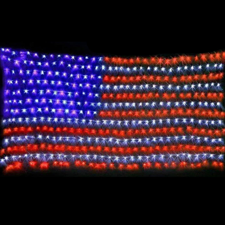 Red and Blue Flag Net String Light Decorative Plastic Solar LED Festive Light for Outdoor