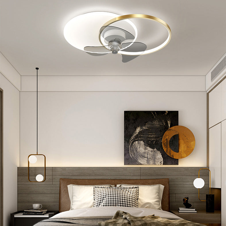 Dual Circle Fan Light Fixture Minimalist Metal Bedroom LED Semi Flush Ceiling Light