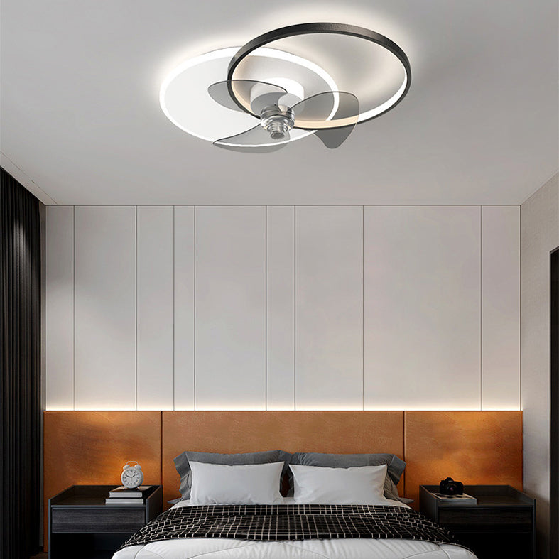 Dual Circle Fan Light Fixture Minimalist Metal Bedroom LED Semi Flush Ceiling Light