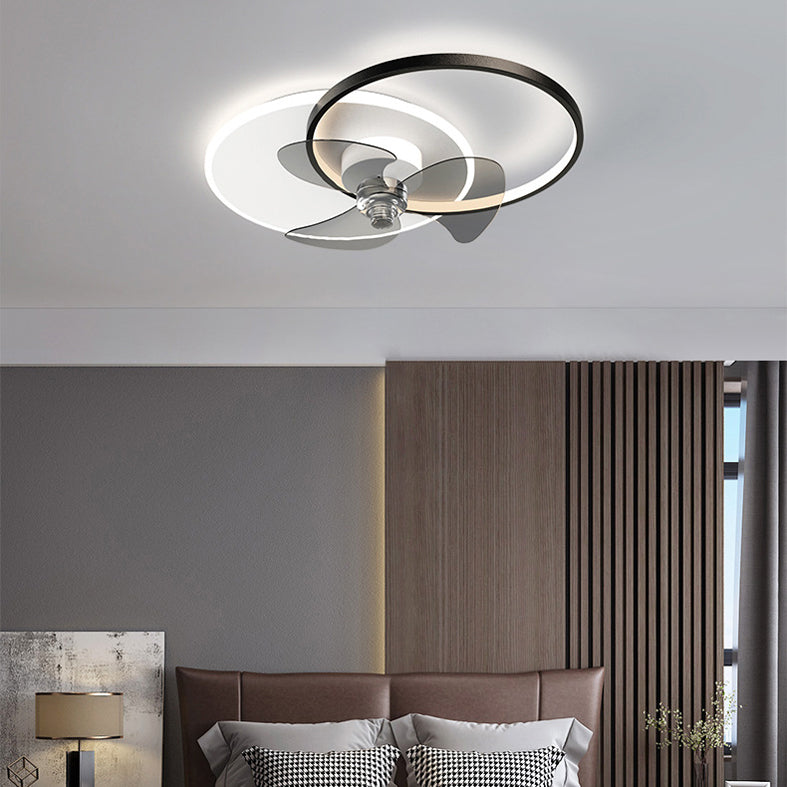 Dual Circle Fan Light Fixture Minimalist Metal Bedroom LED Semi Flush Ceiling Light