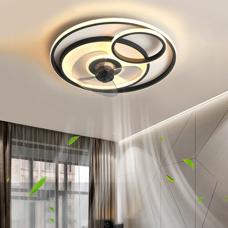 Black-White Circular Fan Lighting Simplicity Metal LED Semi Flush Light for Bedroom