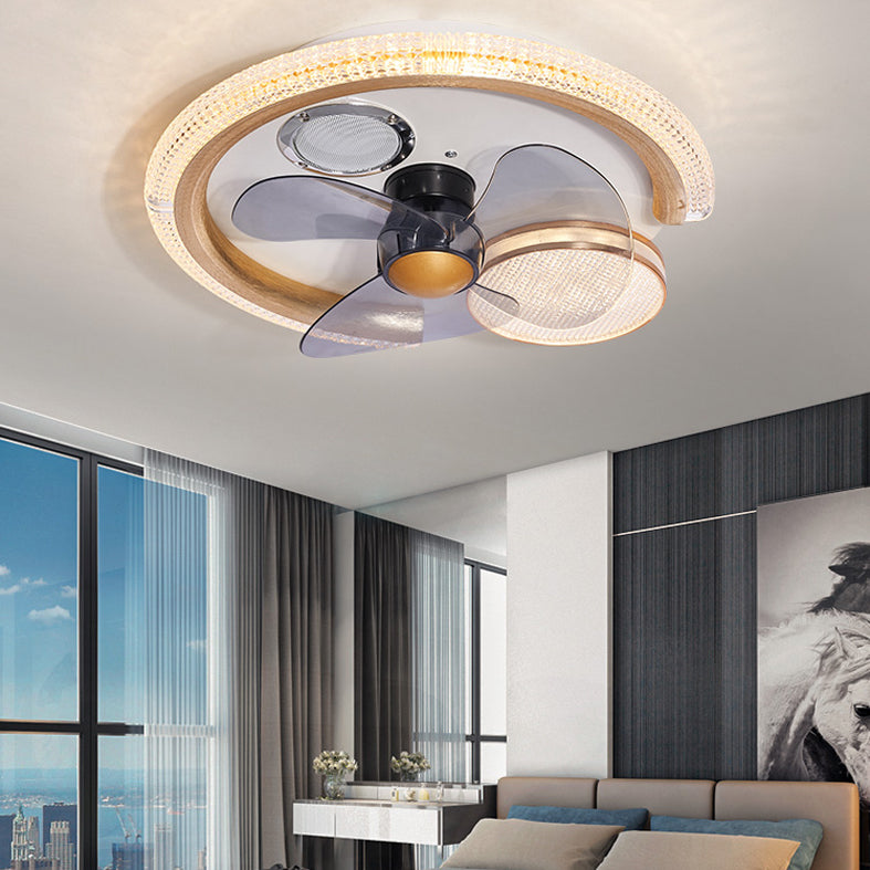 Smart Bluetooth Music Round Fan Lamp Minimalist Acrylic Bedroom Semi Flush Light in White