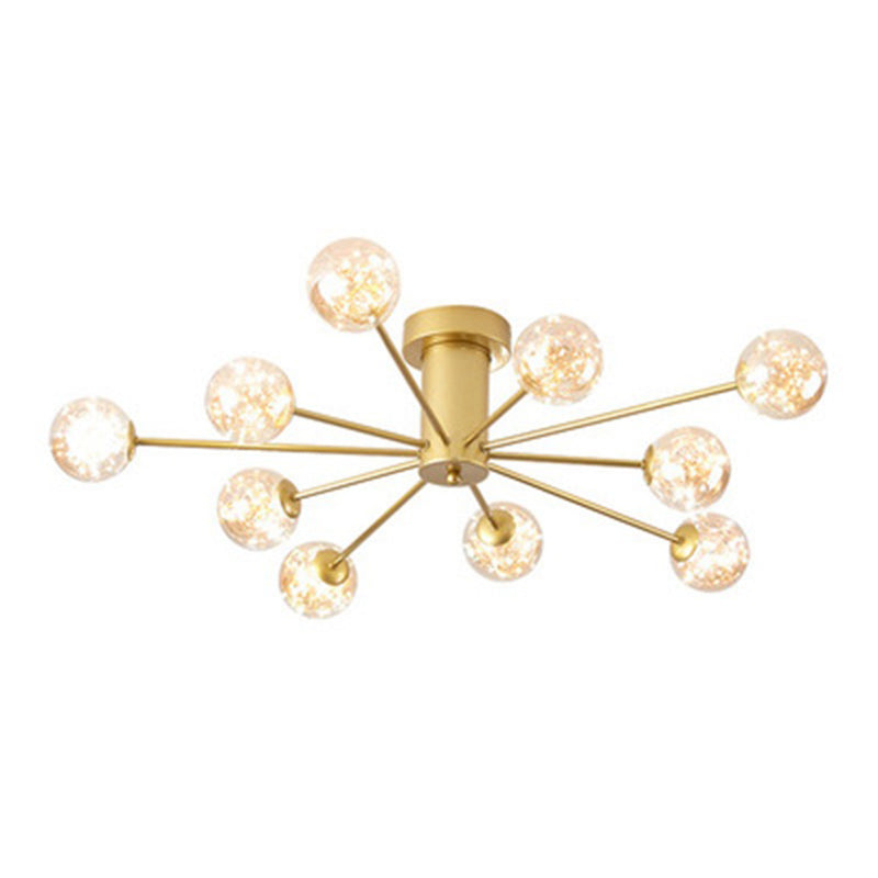 Modern Luxury Radial LED Ceiling Light Wrought Iron Semi Flush Mount with Glass Shade