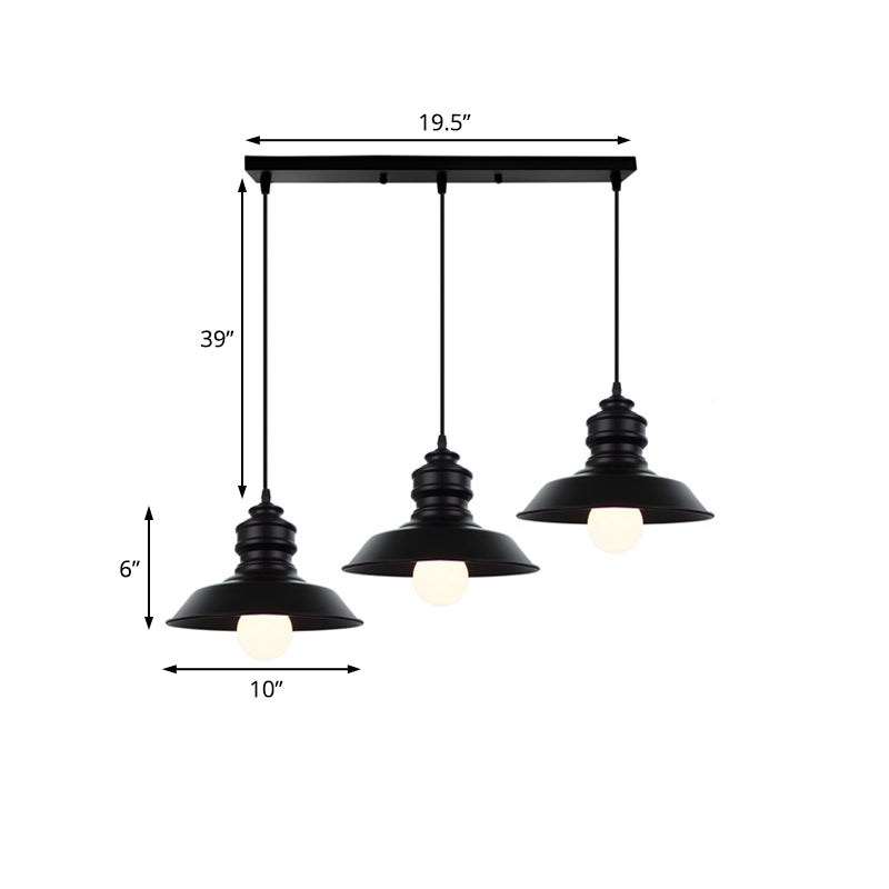 Farmhouse Barn Pendant Light 3 Lights Metallic Hanging Light Fixture with Round/Linear Canopy in Black