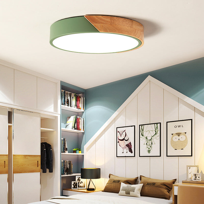 Moderne Nordic LED Macaron Ceiling Light Wrought Iron circulaire Flush Mount avec Acrylic Shade