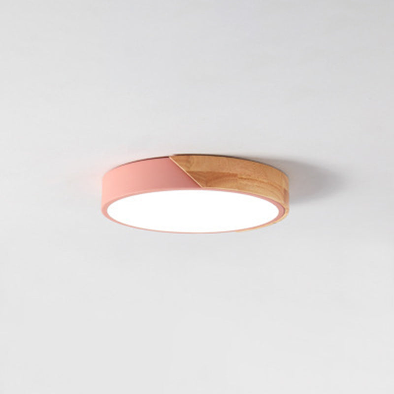 Moderne Nordic LED Macaron Ceiling Light Wrought Iron circulaire Flush Mount avec Acrylic Shade