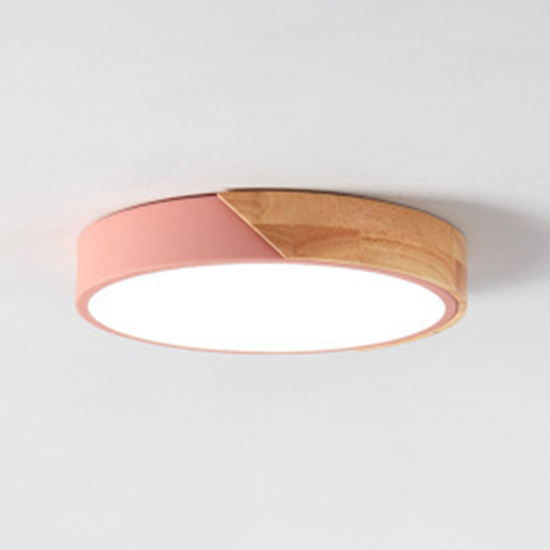 Moderne Nordic LED Macaron Ceiling Light Wrought Iron circulaire Flush Mount avec Acrylic Shade