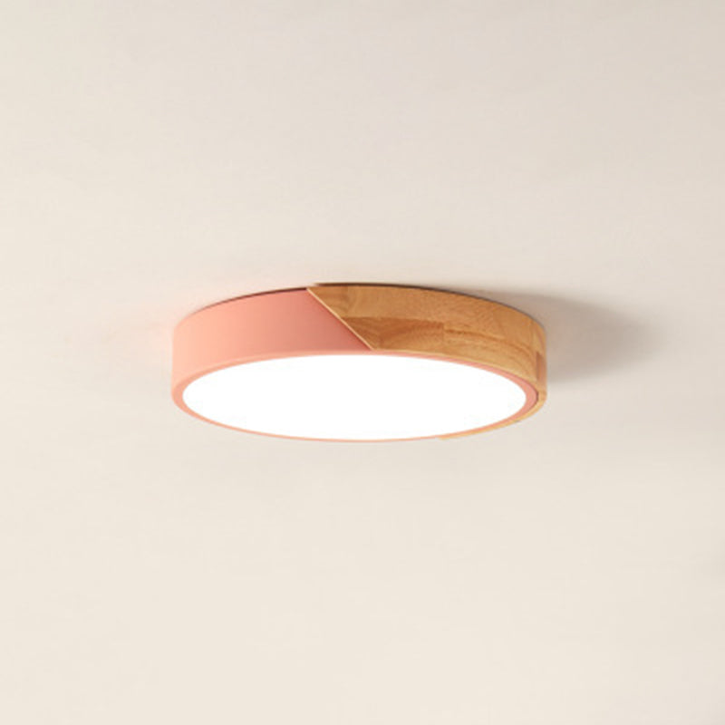 Moderne Nordic LED Macaron Ceiling Light Wrought Iron circulaire Flush Mount avec Acrylic Shade