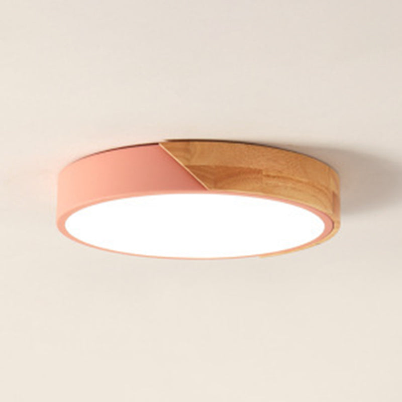 Modern Nordic LED Macaron Ceiling Light Wrought Iron Circular Flush Mount with Acrylic Shade