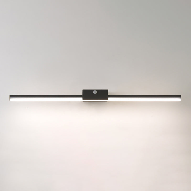 Metal Linear Shade Mirro Wall Lights Modern 1 Head Wall Mount Fixture in Black