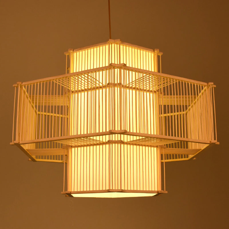 Bamboo Asia Pendant Luce a 1 luce Beige Afferma del soffitto per la sala da tè