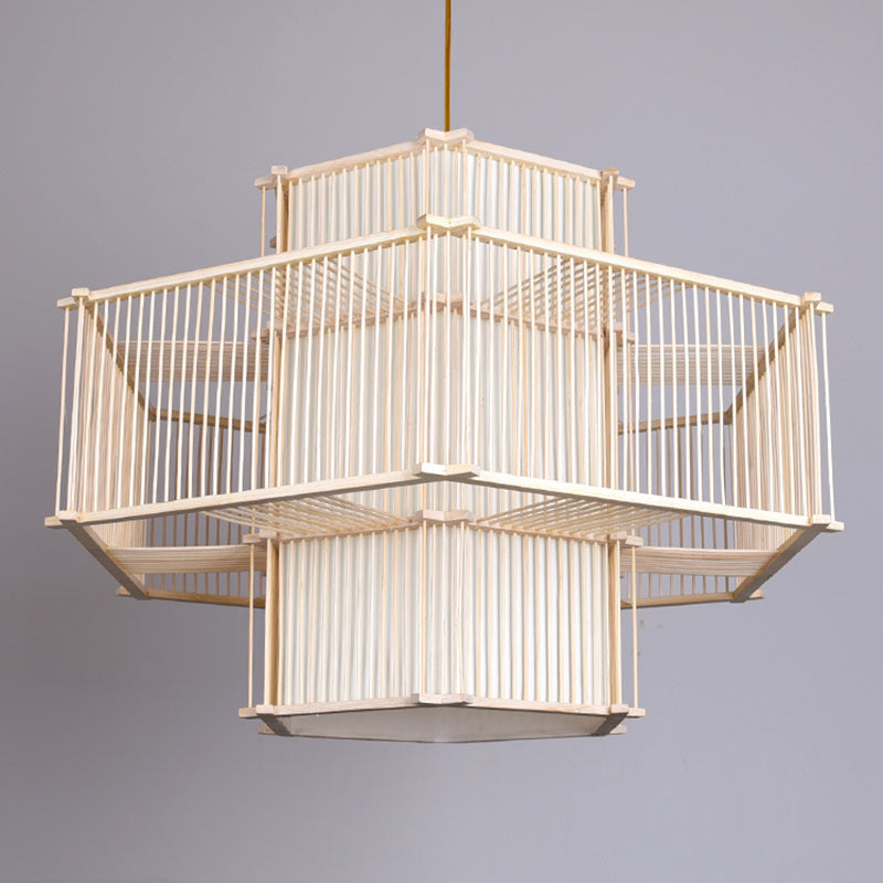 Bamboo Asia Pendant Luce a 1 luce Beige Afferma del soffitto per la sala da tè