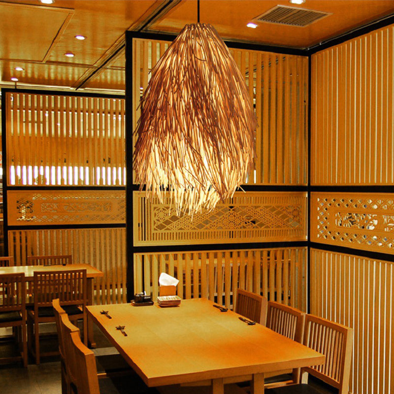 Japanese 1-Light Ceiling Pendant Light Rattan Hanging Lamp for Dining Room