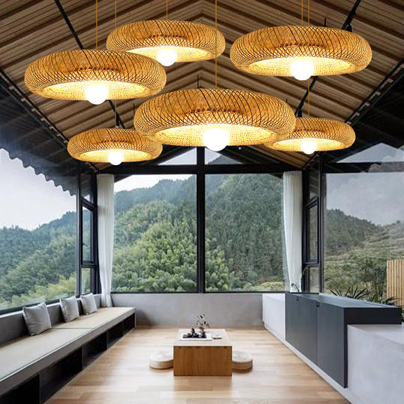 Asia Beige Pendant Light Fixture 1-Light Hanging Ceiling Light for Dining Room