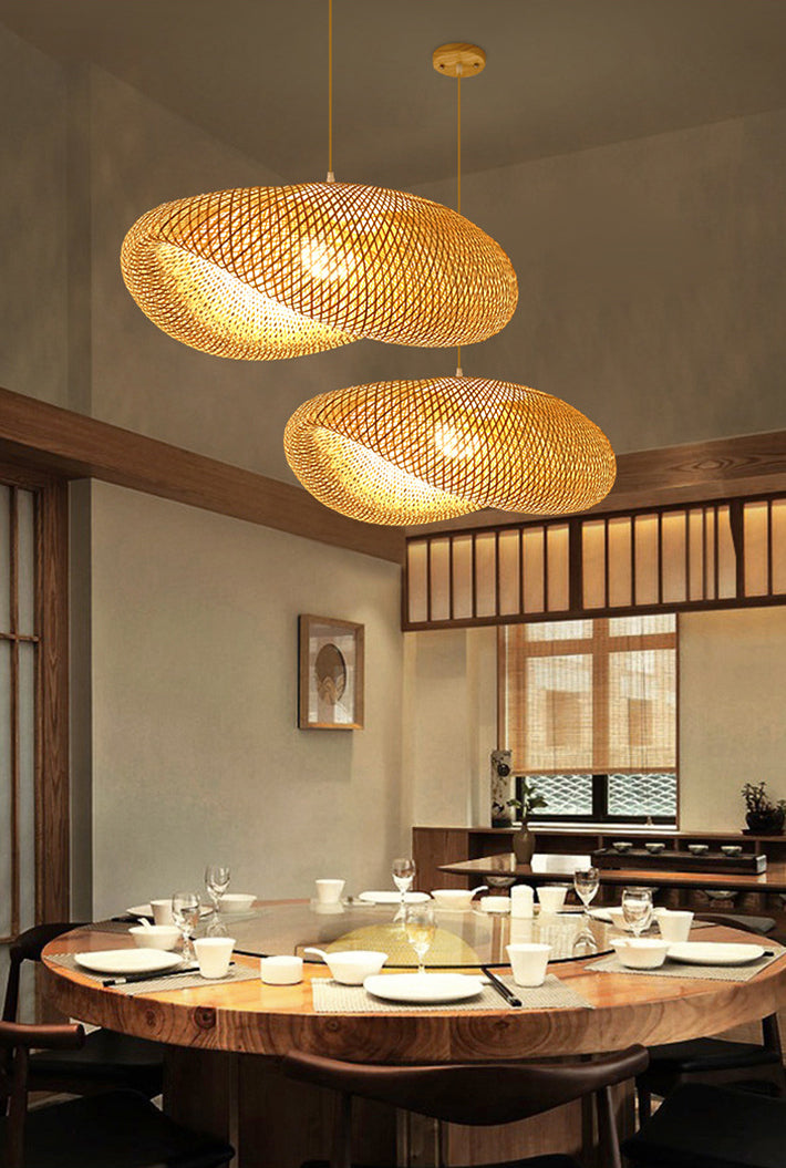 Asia Beige Pendant Light Fixture 1-Light Hanging Ceiling Light for Dining Room