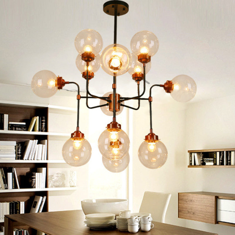 Industrial Sphere Ceiling Hanging Light Fixture with Glass Shade for Living Room