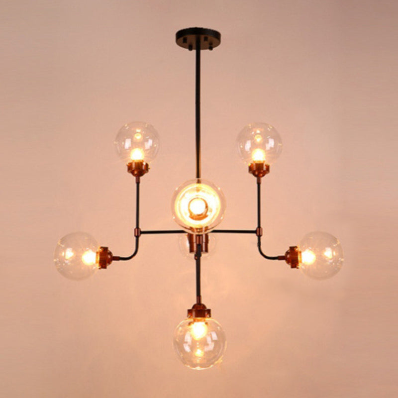 Industrial Sphere Ceiling Hanging Light Fixture with Glass Shade for Living Room