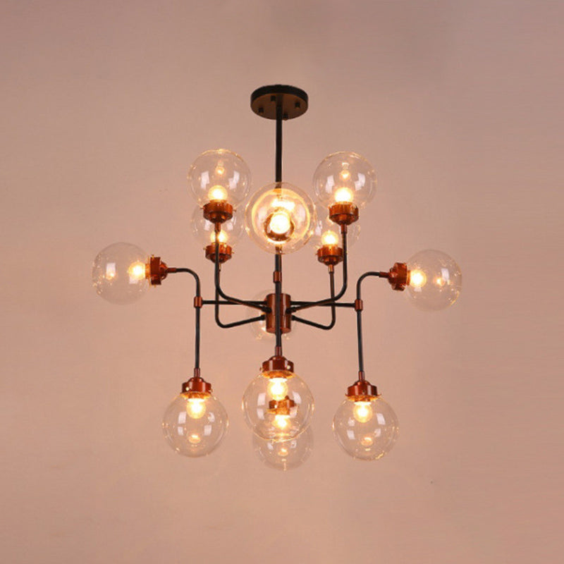 Industrial Sphere Ceiling Hanging Light Fixture with Glass Shade for Living Room