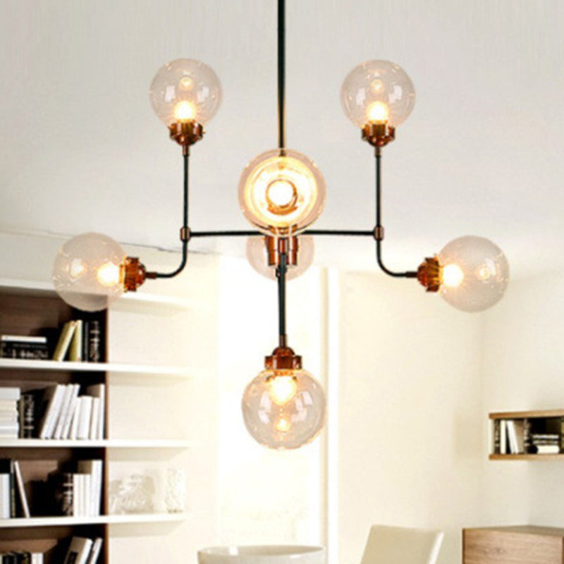 Industrial Sphere Ceiling Hanging Light Fixture with Glass Shade for Living Room