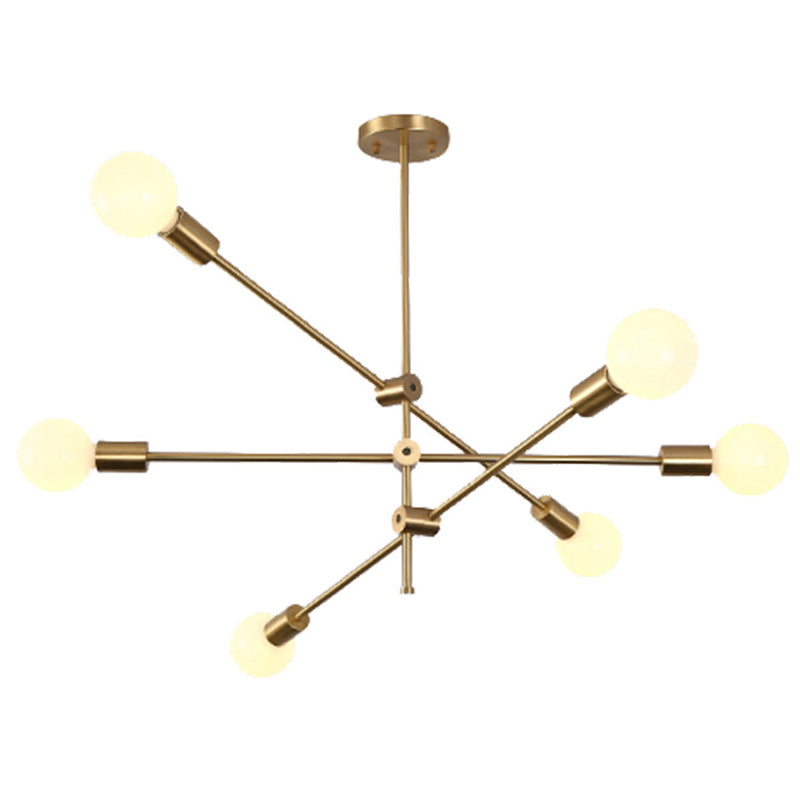 Adjustable Multi Light Starburst Pendant Light Industrial Style Metal Chandelier Lamp in Brass