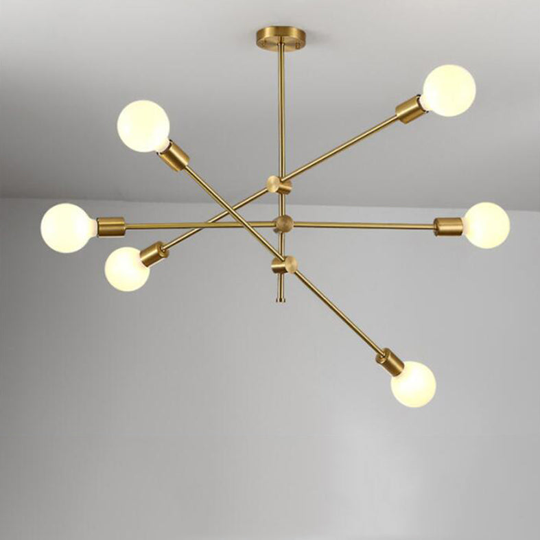 Adjustable Multi Light Starburst Pendant Light Industrial Style Metal Chandelier Lamp in Brass