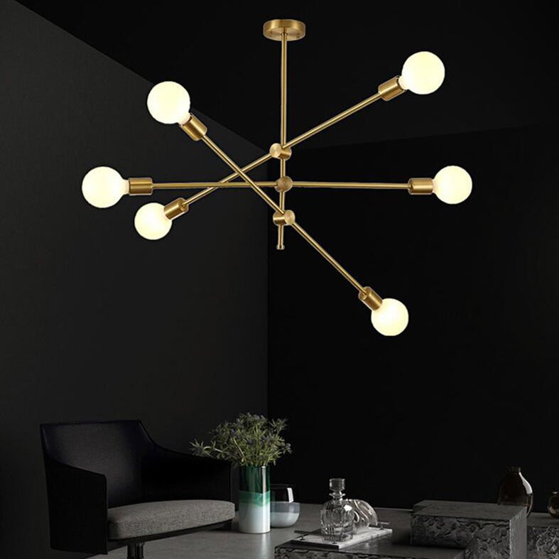 Adjustable Multi Light Starburst Pendant Light Industrial Style Metal Chandelier Lamp in Brass