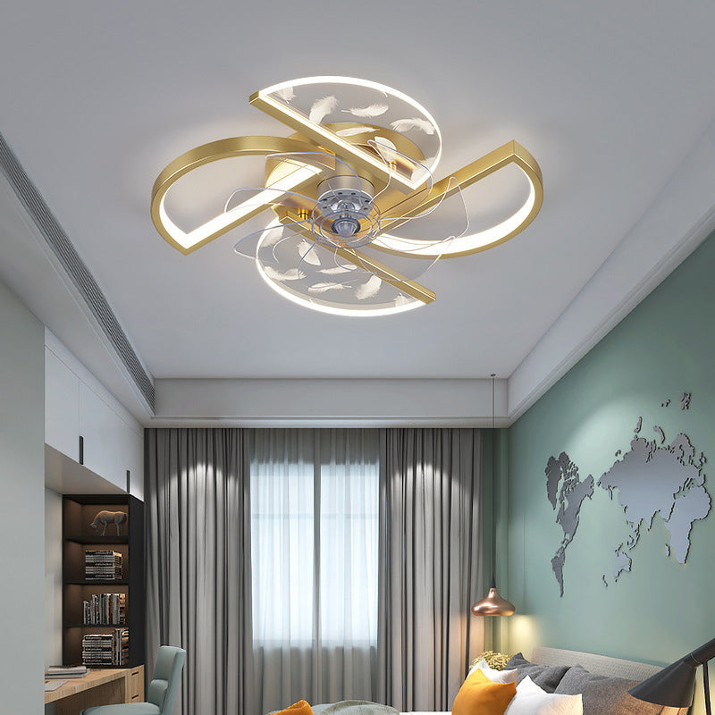 Nordic Windmill Shaped Semi Flush Mount Light Acrylic Bedroom LED Ceiling Fan Light