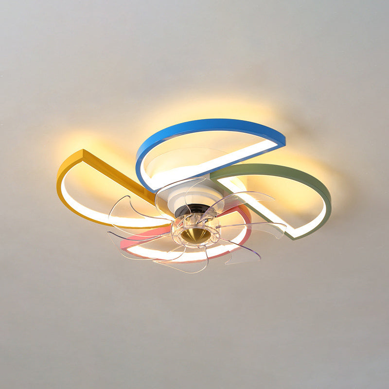 Nordic Windmill Shaped Semi Flush Mount Light Acrylic Bedroom LED Ceiling Fan Light