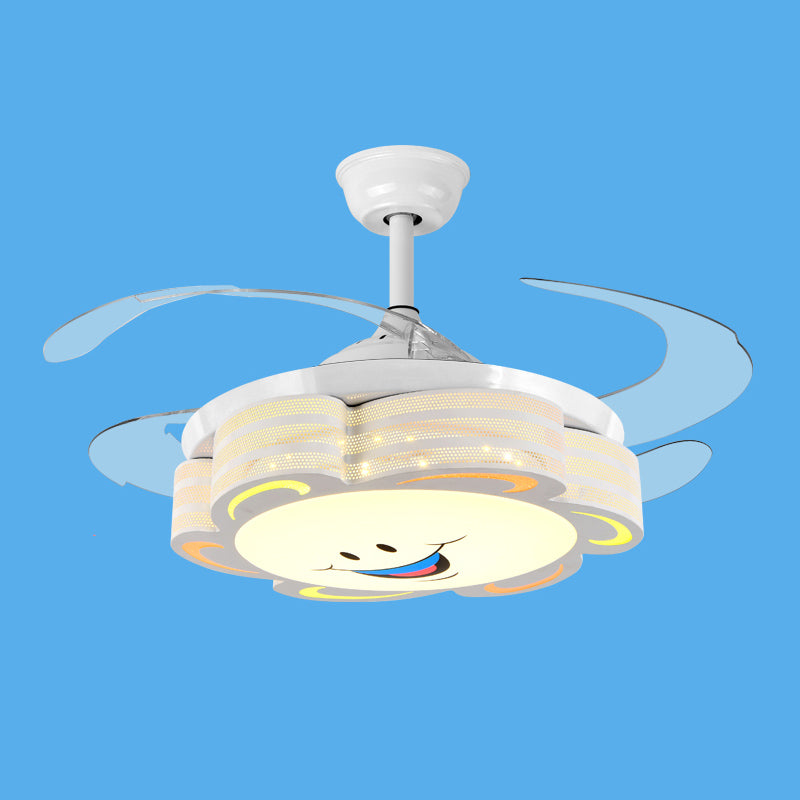 Retractable Blades Pendant Fan Light Children Metal Bedroom LED Semi Flush Light