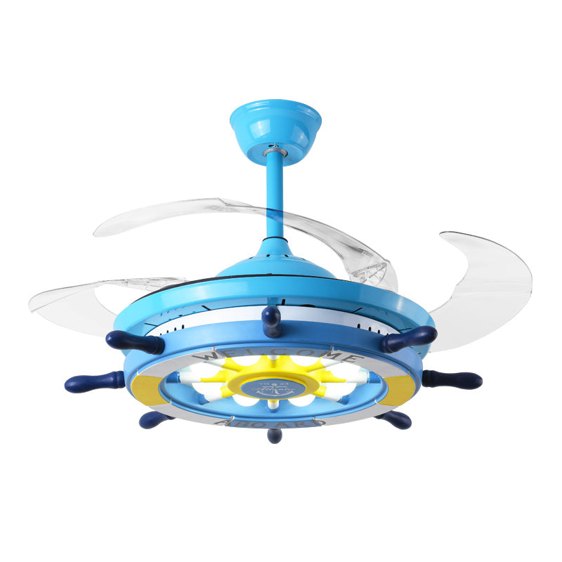 Retractable Blades Pendant Fan Light Children Metal Bedroom LED Semi Flush Light