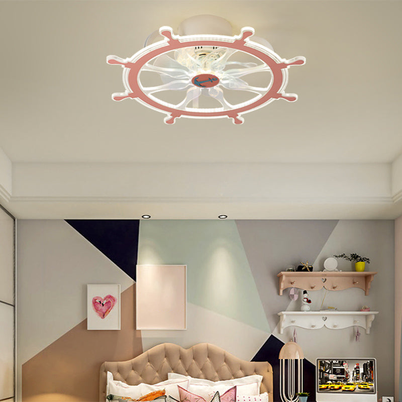 Unique Sailing Wheel Shaped Fan Light Mediterranean Acrylic LED Semi Flush Lamp for Kids Room