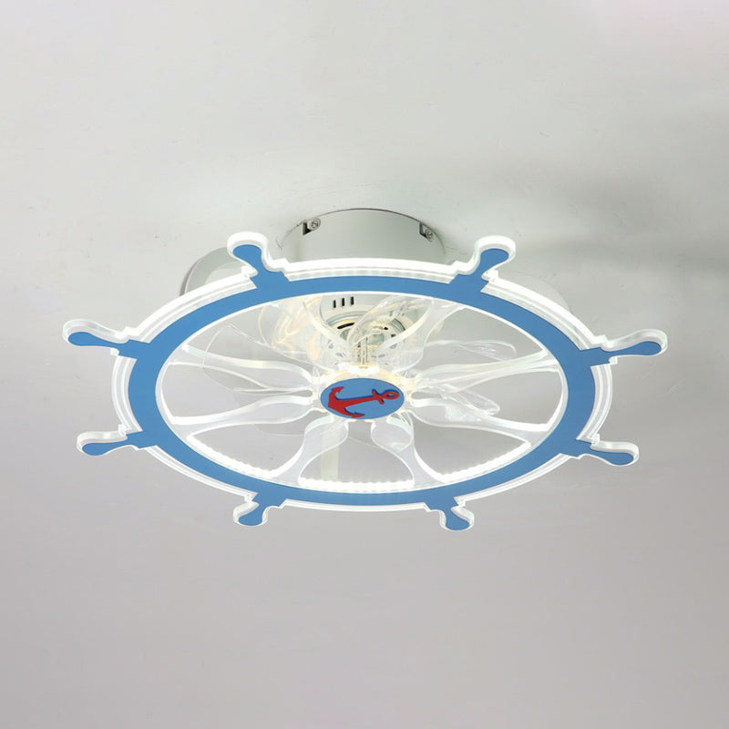 Unique Sailing Wheel Shaped Fan Light Mediterranean Acrylic LED Semi Flush Lamp for Kids Room