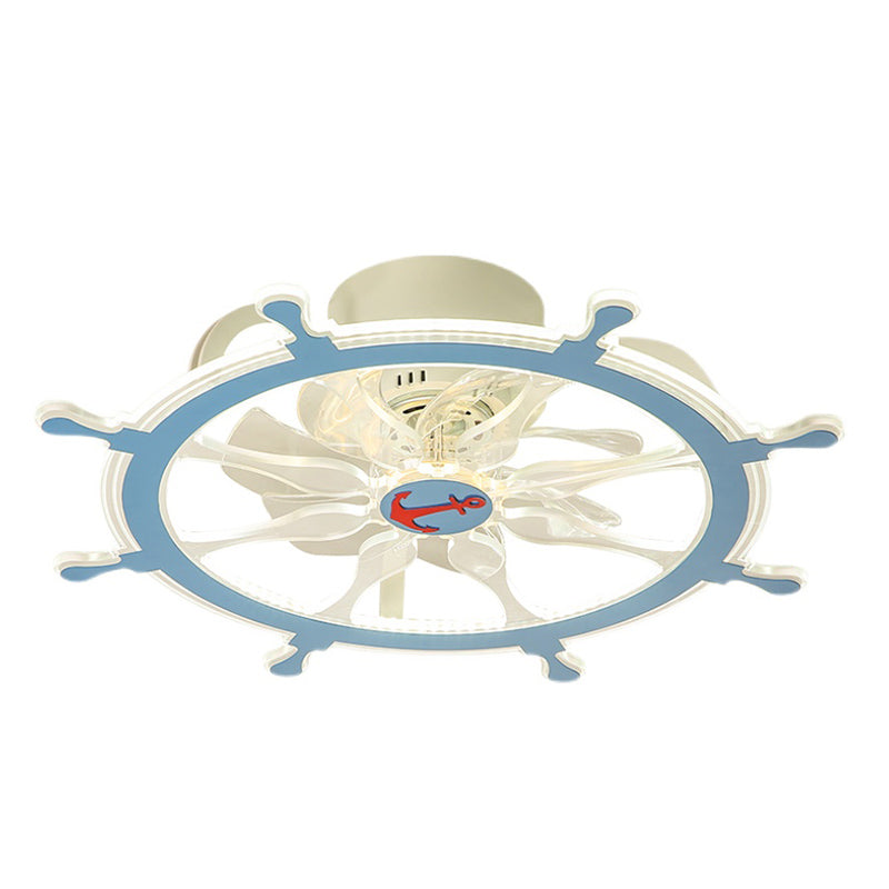 Unique Sailing Wheel Shaped Fan Light Mediterranean Acrylic LED Semi Flush Lamp for Kids Room