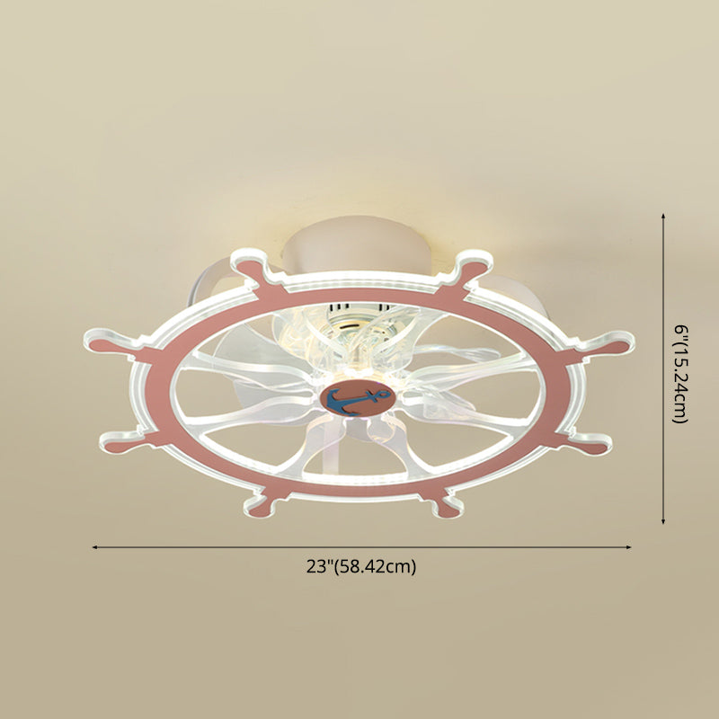 Unique Sailing Wheel Shaped Fan Light Mediterranean Acrylic LED Semi Flush Lamp for Kids Room