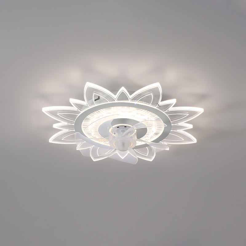 White Ultrathin Ceiling Fan Light Fixture Simplicity Acrylic LED Semi Flush Mount Light for Bedroom