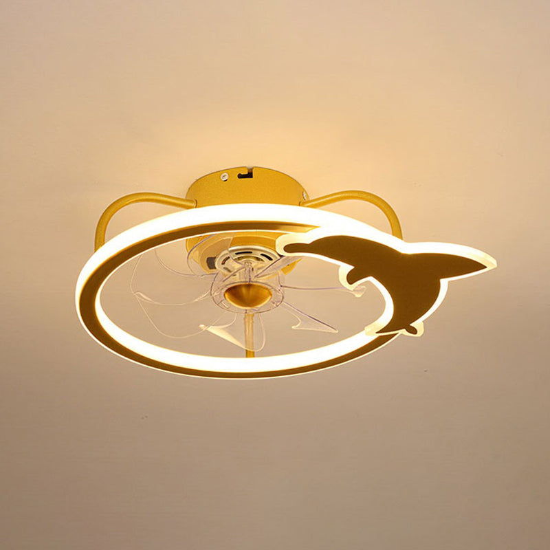 Dolphin Ceiling Fan Light Fixture Cartoon Acrylic Nursery LED Semi Flush Light