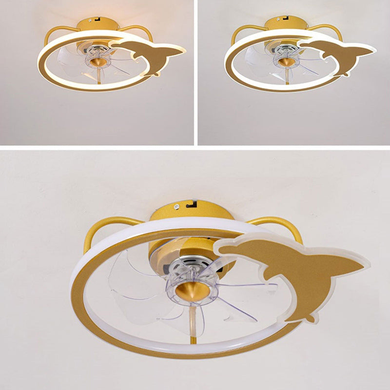 Dolphin Ceiling Fan Light Fixture Cartoon Acrylic Nursery LED Semi Flush Light