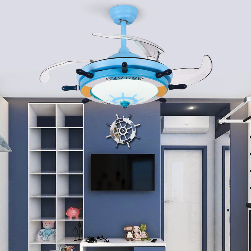 Mediterranean Rudder Pendant Fan Light Fixture Metal Bedroom Kindergarten Semi Flush Light