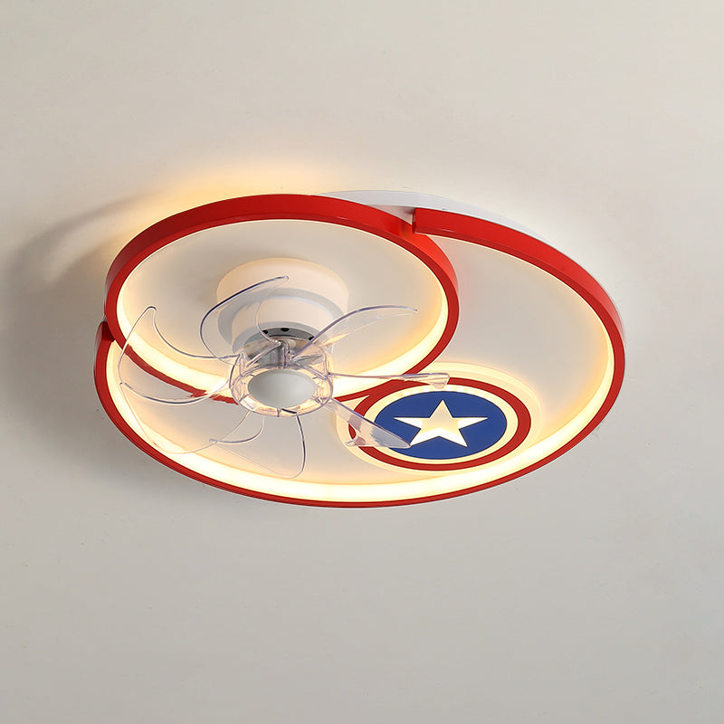 Cartoon Disc Fonds Flush Mount Fan Lamp Metal Boys Boys Room LED Semi Flush Light