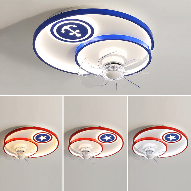 Cartoon Disc Fonds Flush Mount Fan Lamp Metal Boys Boys Room LED Semi Flush Light