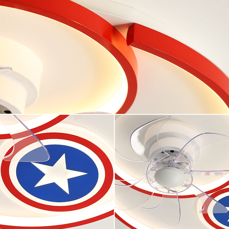 Cartoon Disc Fonds Flush Mount Fan Lamp Metal Boys Boys Room LED Semi Flush Light