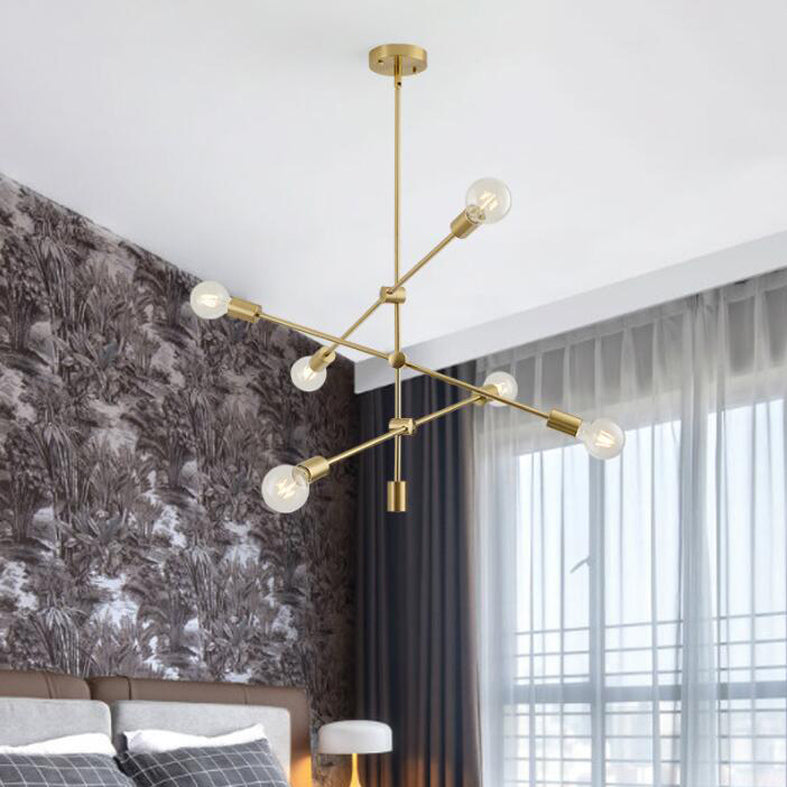 Metal Starburst Chandelier Light Brass Multi Light Industrial Pendant Light for Living Room