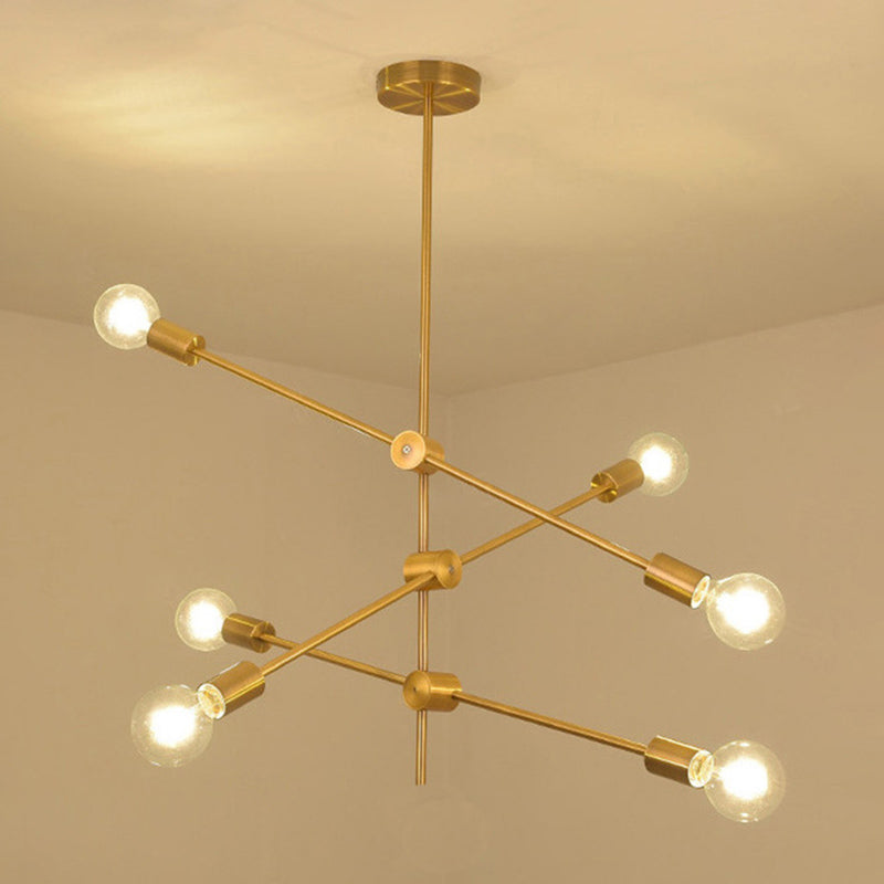 Metal Starburst Chandelier Light Brass Multi Light Industrial Pendant Light for Living Room