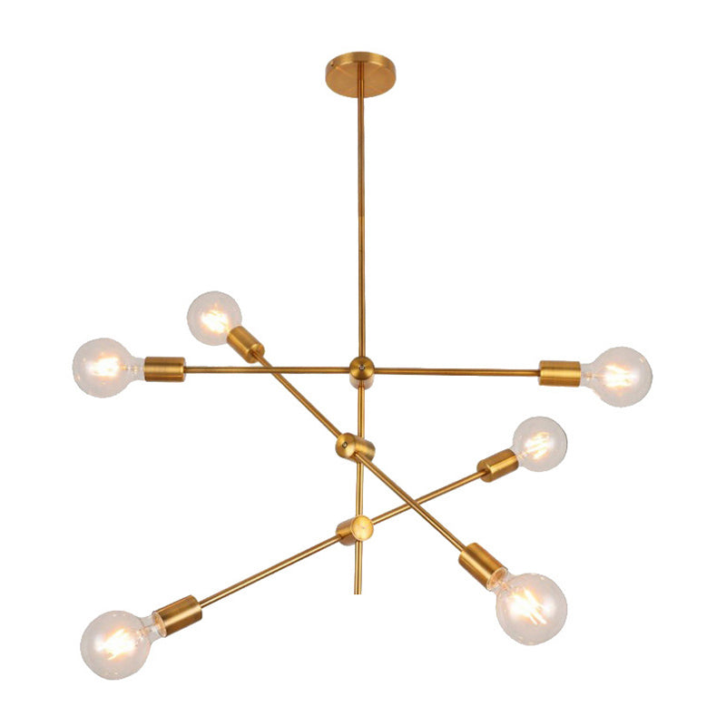 Metal Starburst Chandelier Light Brass Multi Light Industrial Pendant Light for Living Room