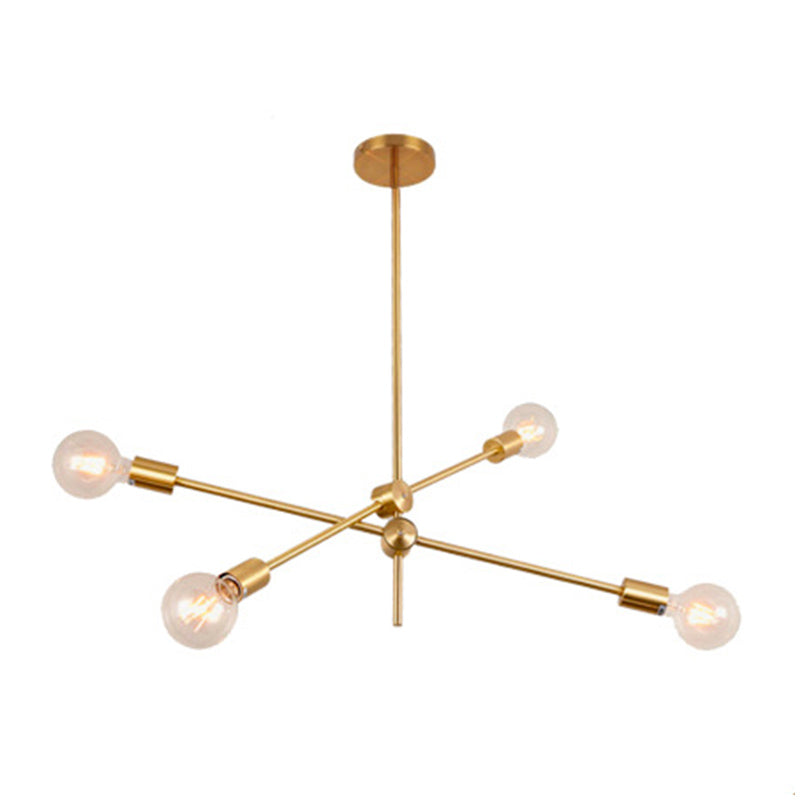 Metal Starburst Chandelier Light Brass Multi Light Industrial Pendant Light for Living Room