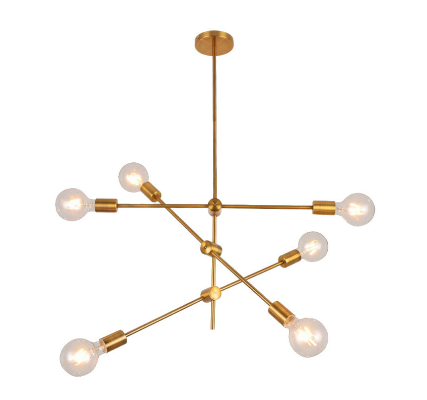 Metal Starburst Chandelier Light Brass Multi Light Industrial Pendant Light for Living Room