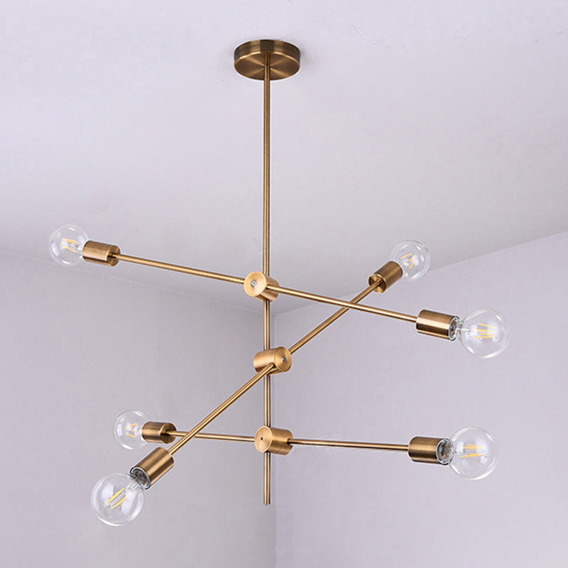 Metal Starburst Chandelier Light Brass Multi Light Industrial Pendant Light for Living Room