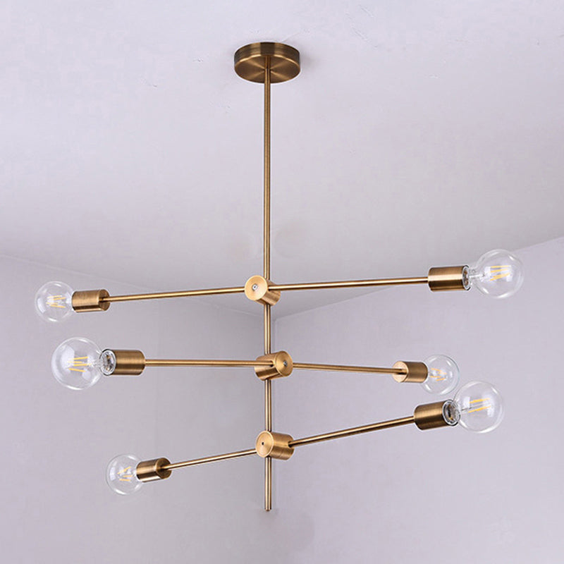 Metal Starburst Chandelier Light Brass Multi Light Industrial Pendant Light for Living Room